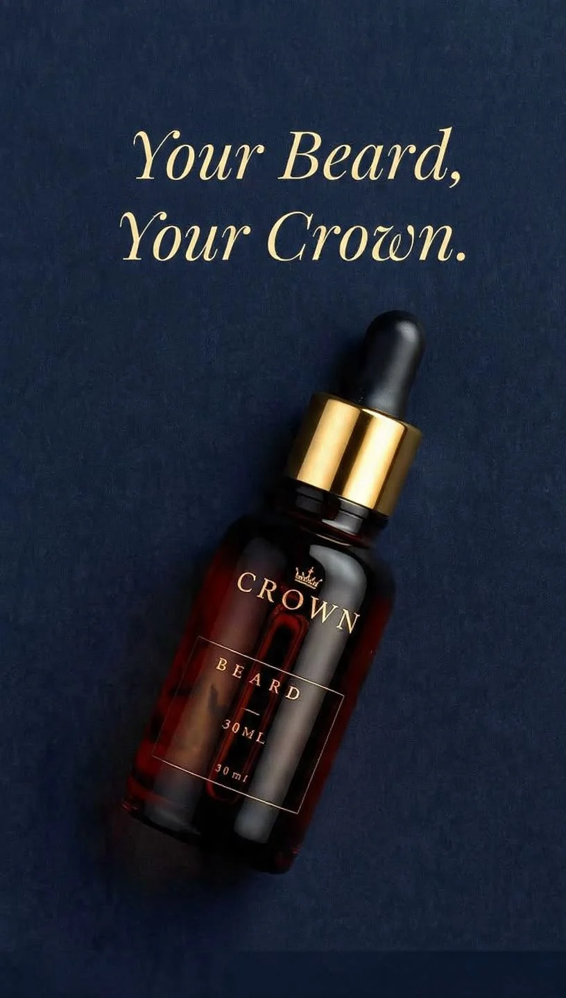 Your Beard, Your Crown. โ Crown Beard Oil on a blue background